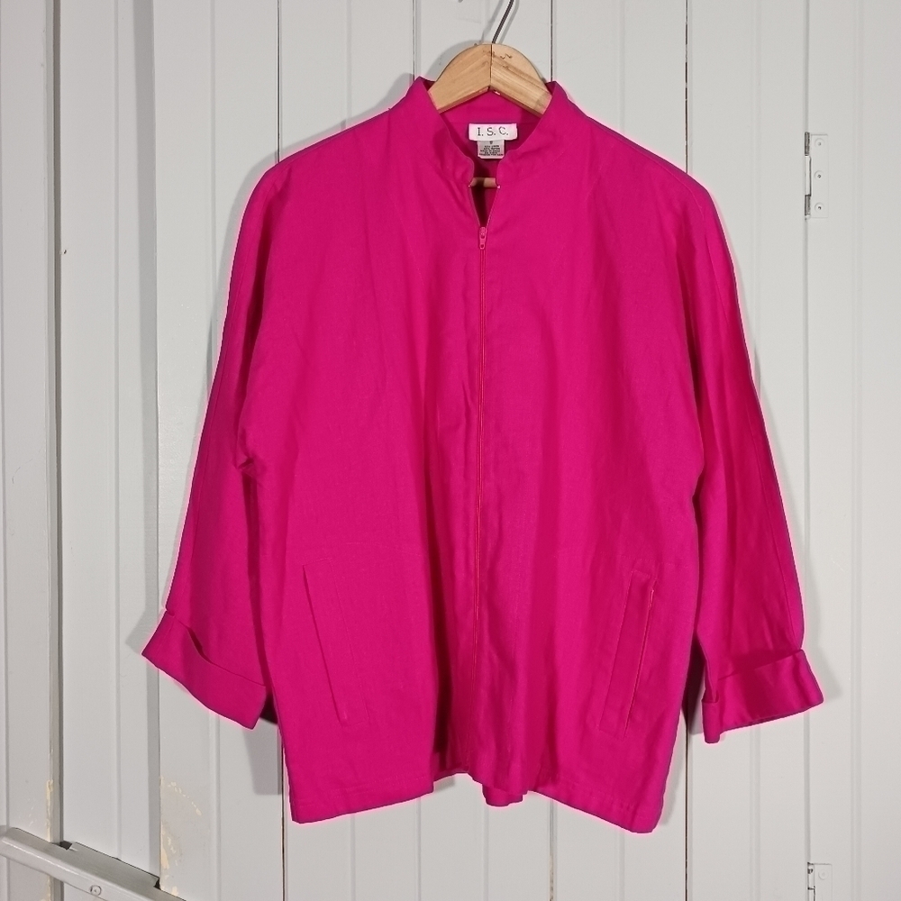 HOT pink zip up linen blend jacket